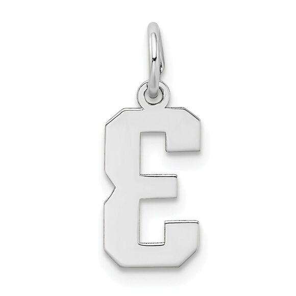 14k White Gold, Jersey Collection, Small Number 3 Pendant - Picture 3 of 5